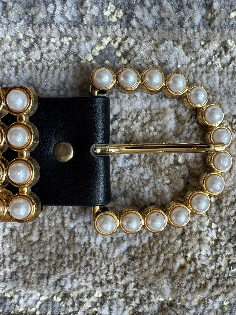 Nasty Gal Black Belt with Gold Pearl-Embellished Buckle